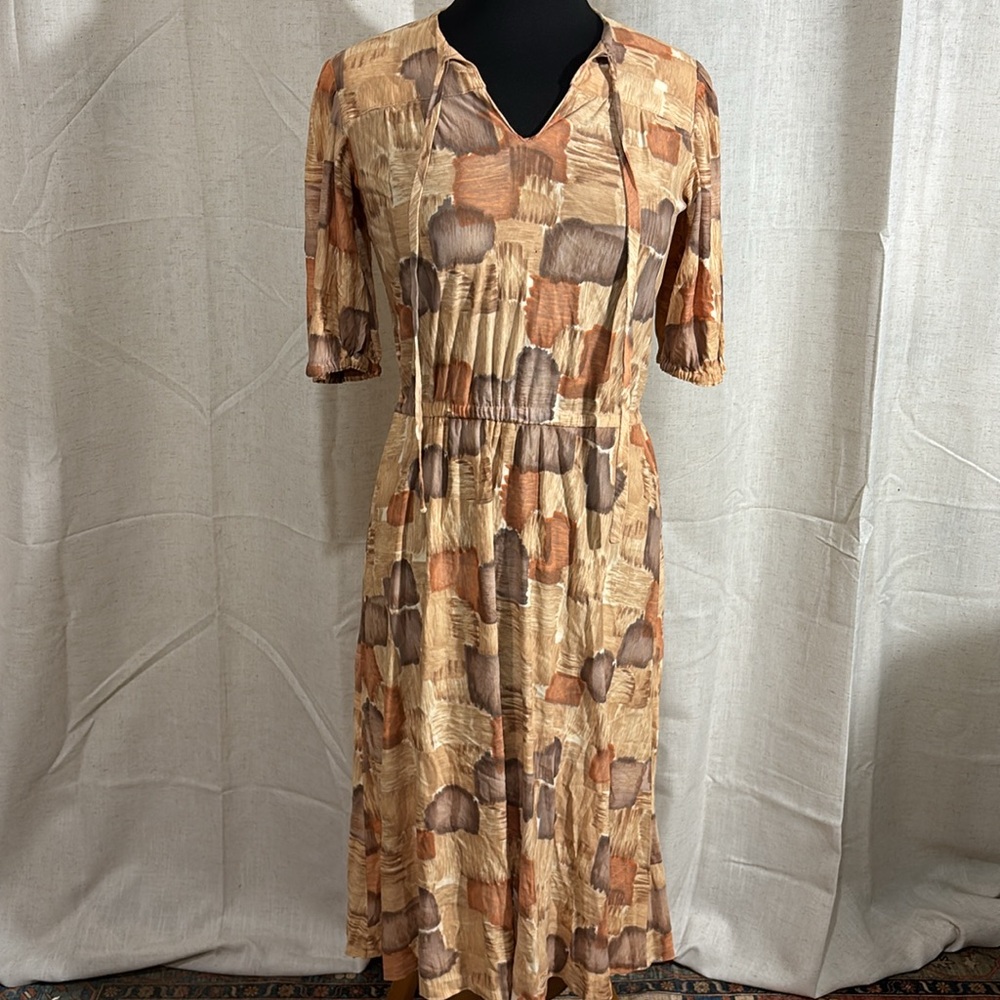 Vintage 70s Abstract Pattern Midi Dress